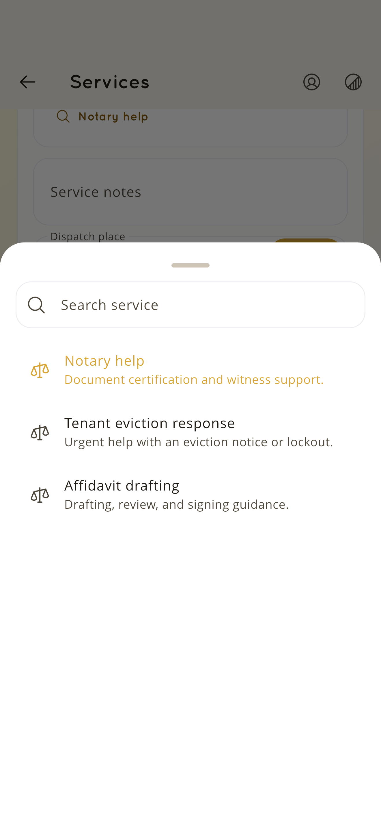 KnownAfrique customer app service picker on iPhone