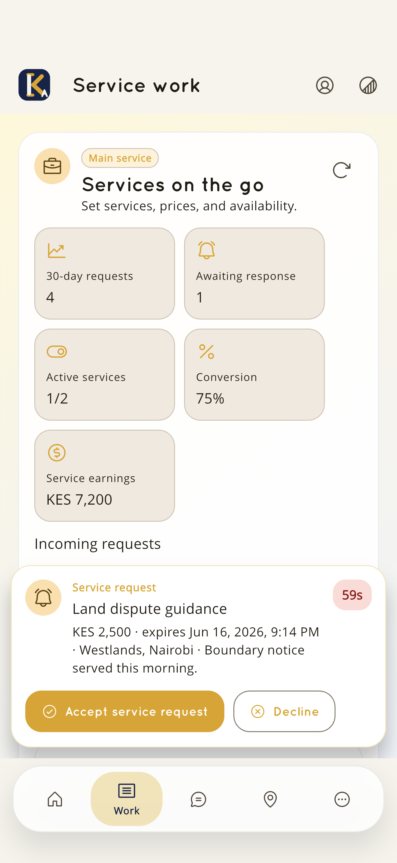 KnownAfrique lawyer app services-on-the-go incoming request on iPhone